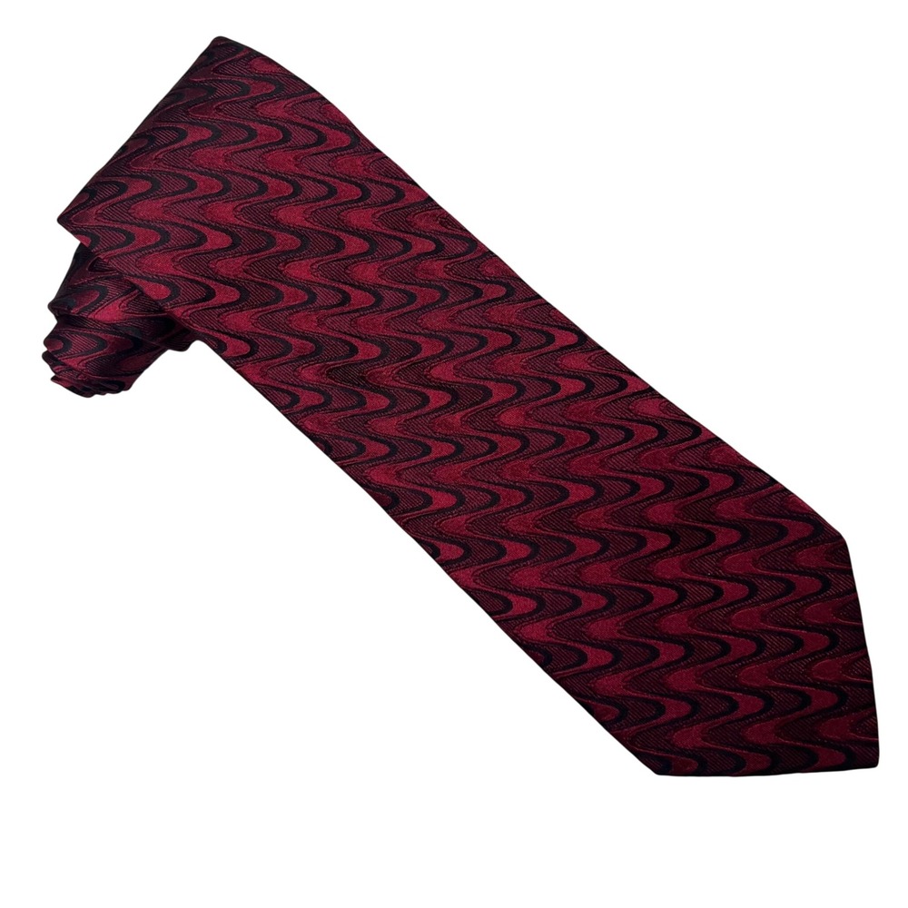 Dolce & Gabbana Necktie Mens 59" Burgundy Black Wavy Geometric Silk Blend Italy